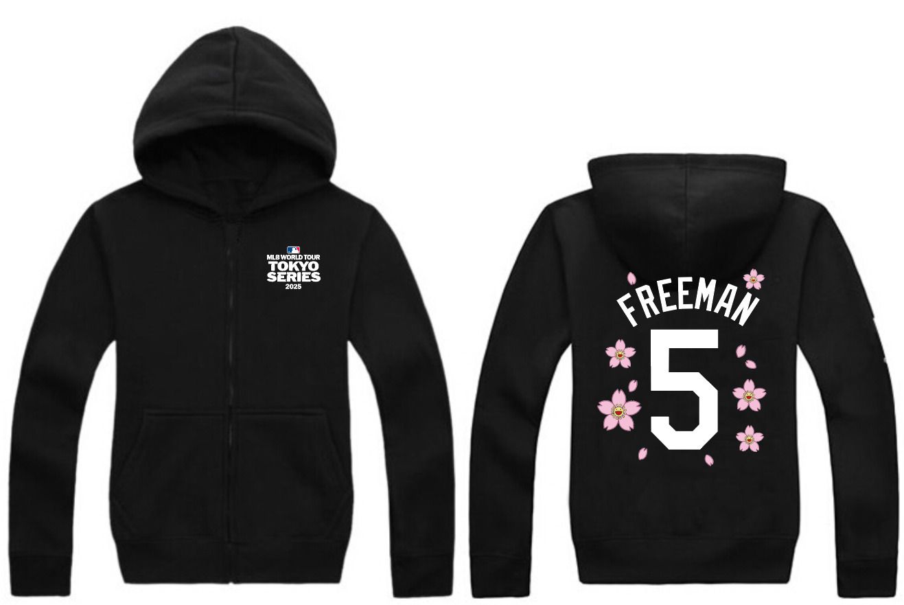 Men Los Angeles Dodgers #5 Freeman Black Zipper hoodie 2025 MLB Jersey style 1